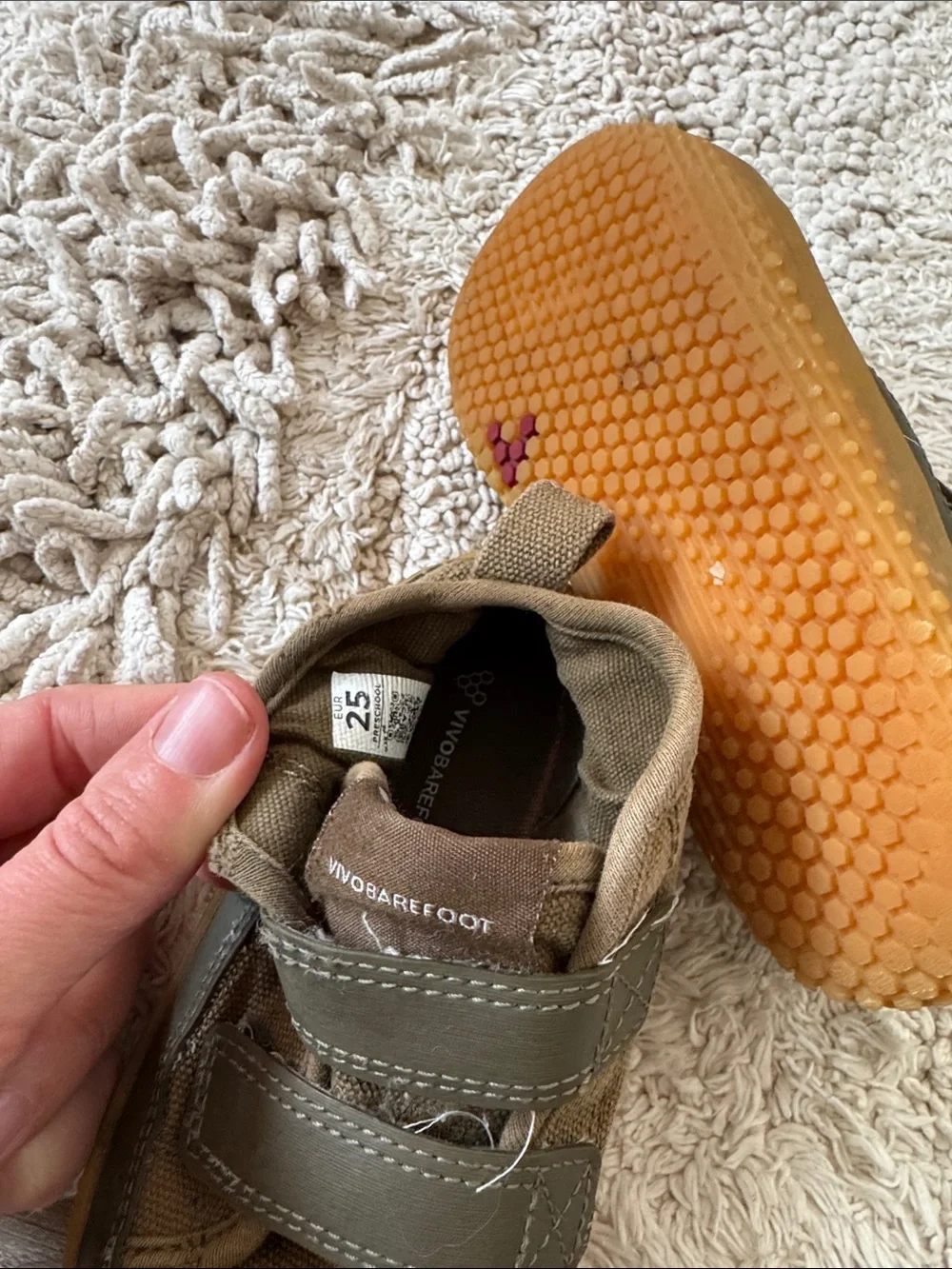 Vivo Barefoot Kids Olive Green Canvas Velcro Sneakers with Gum Sole - Picture 3 of 3